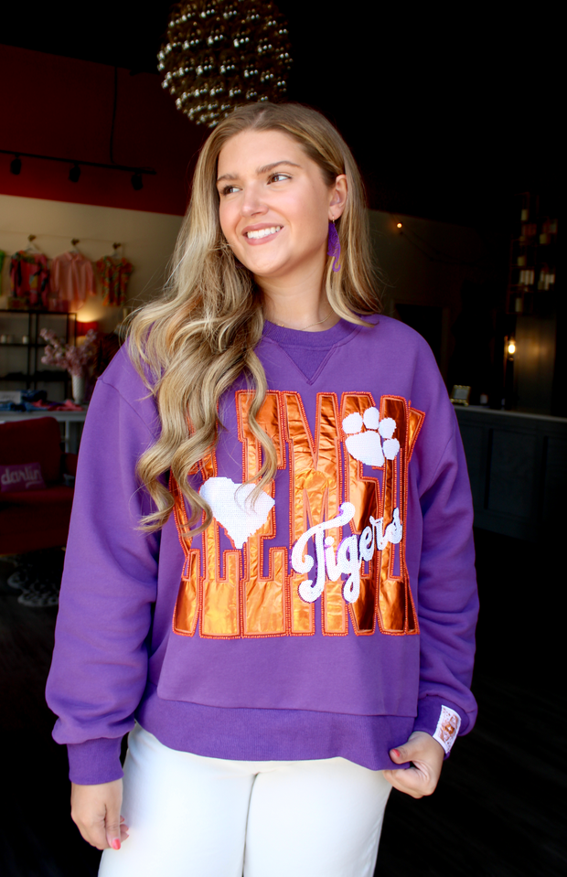 Licensed Metallic Word Icon Sweatshirt | Clemson