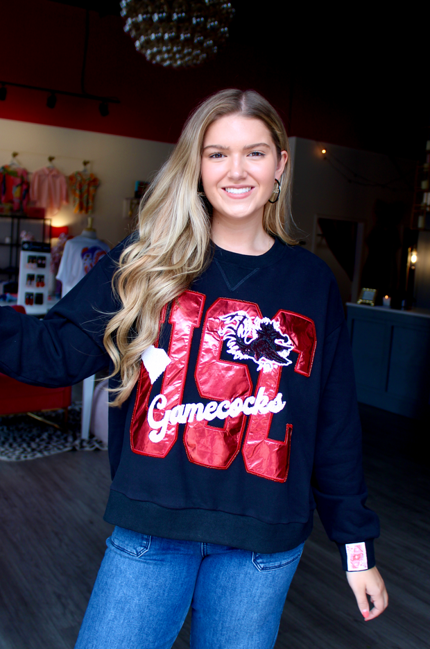 Licensed Metallic Word Icon Sweatshirt | Carolina