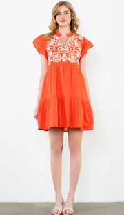 Teton Embroidered Dress | Orange