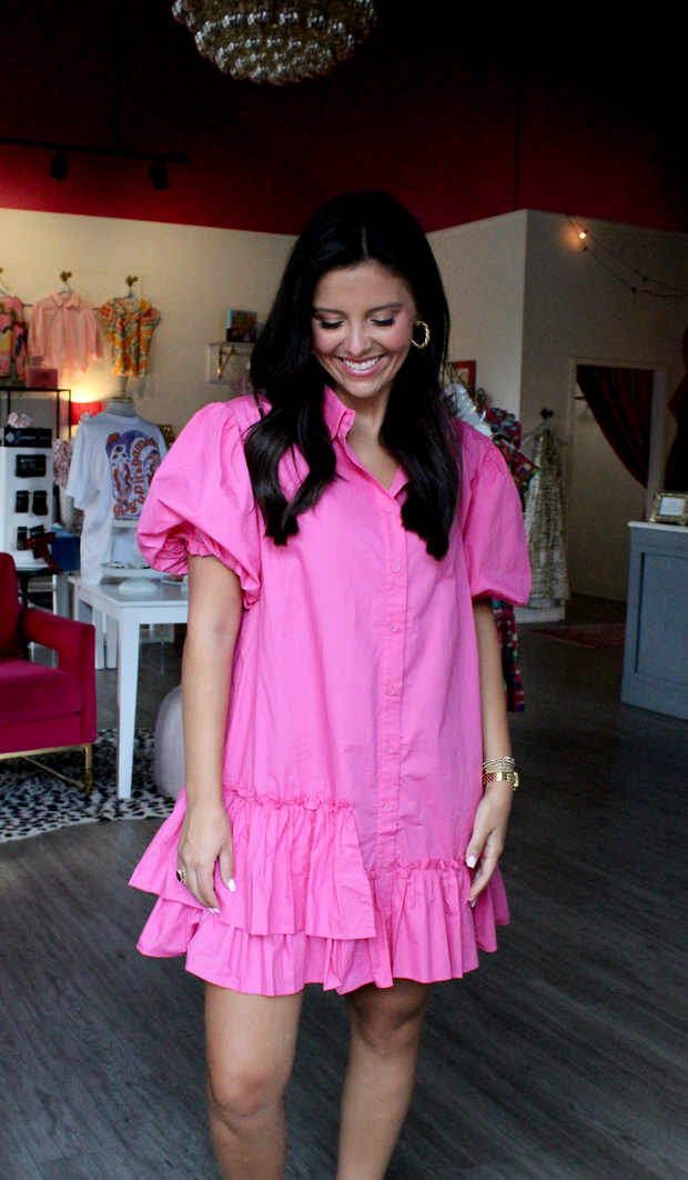 Poplin Ruffle Bottom Dress | Pink