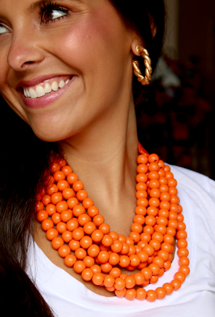 Wood Bead Stranded Necklace | Orange