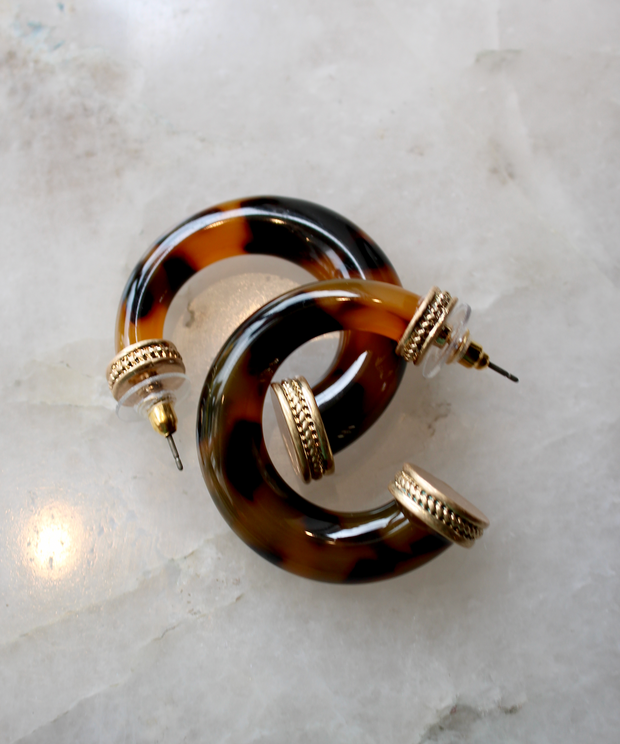 Tortoise Gold Trim Hoop