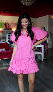 Poplin Ruffle Bottom Dress | Pink