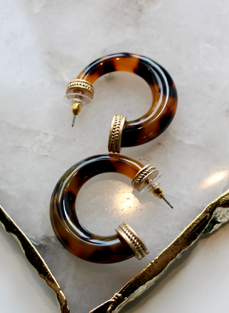 Tortoise Gold Trim Hoop