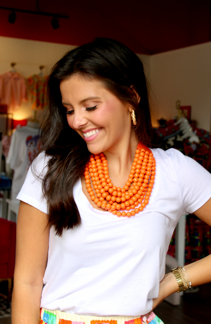 Wood Bead Stranded Necklace | Orange