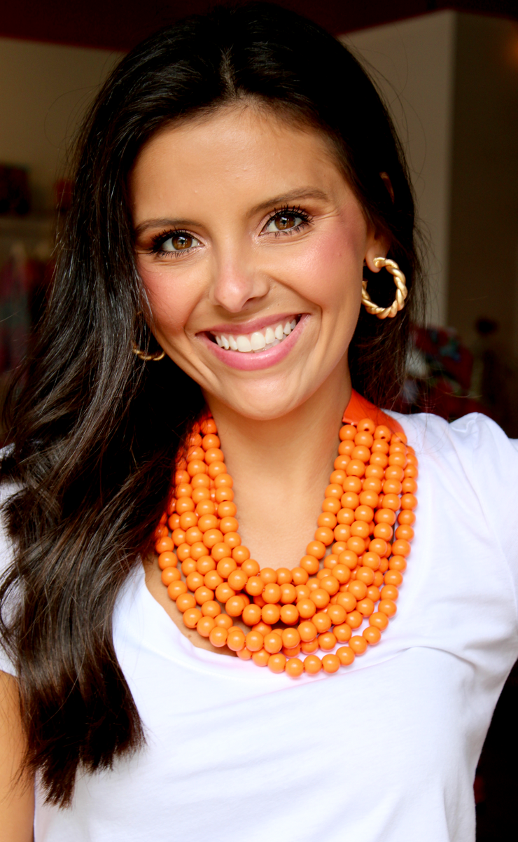 Wood Bead Stranded Necklace | Orange
