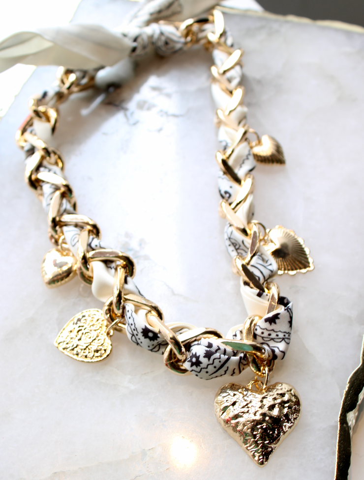 Ivory Hearts Scarf Necklace