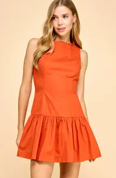 Fit & Flare Bubble Hem Dress | Orange