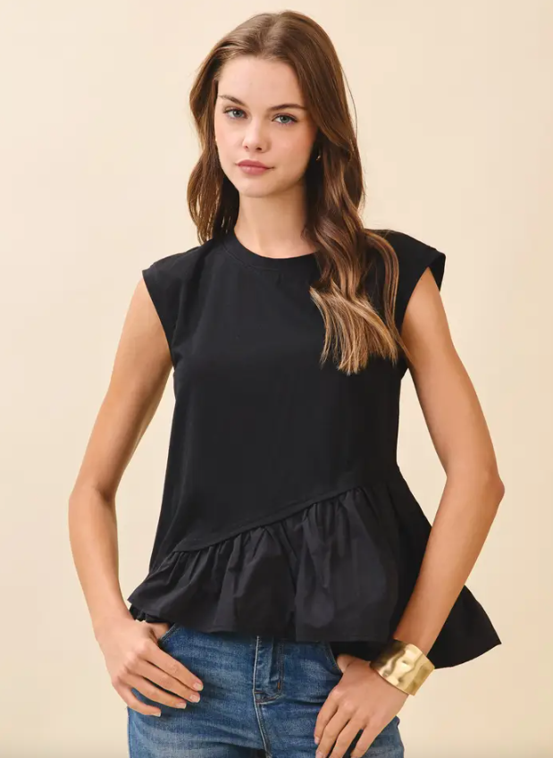 Asymmetrical Peplum Top | Black