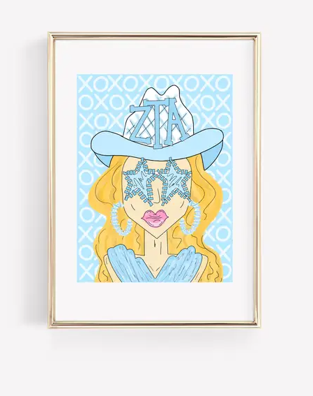 ZETA TAU ALPHA Teal Funky Cowgirl 8x10 Print