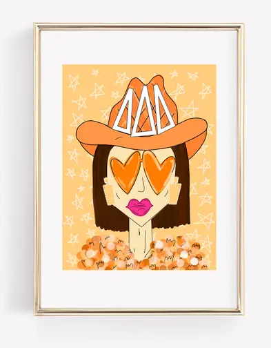 DELTA DELTA DELTA Orange Funky Cowgirl 8x10 Print