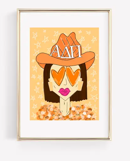 ALPHA DELTA PI Orange Funky Cowgirl 5 x 7 Print