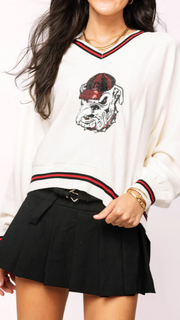 Licensed Georgia V Neck Sweater with Small Mascot