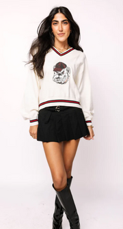 Licensed Georgia V Neck Sweater with Small Mascot