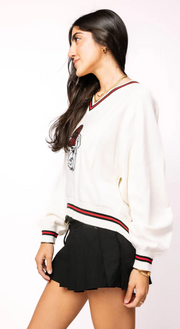 Licensed Georgia V Neck Sweater with Small Mascot