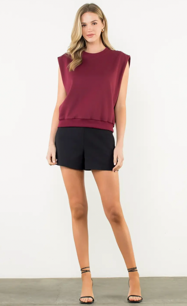 Button Shoulder Top | Garnet