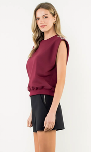 Button Shoulder Top | Garnet
