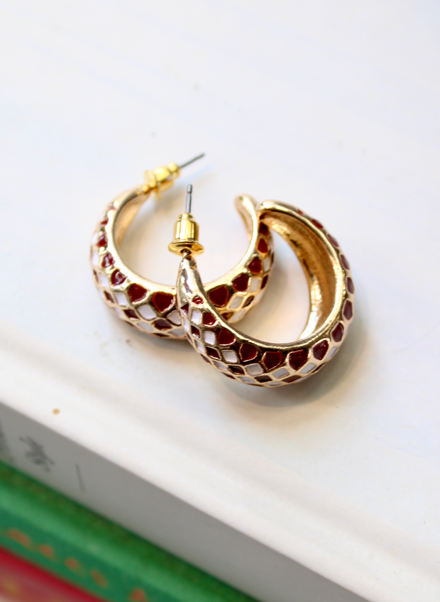 Diamond Pattern Hoop | Garnet / White