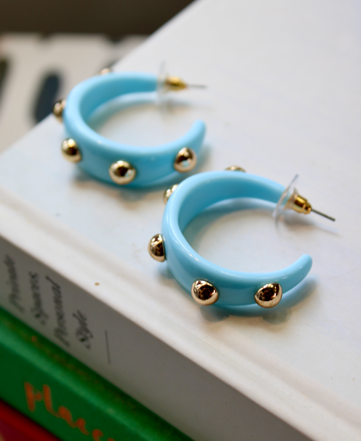 Sally Stud Hoop - Light Blue