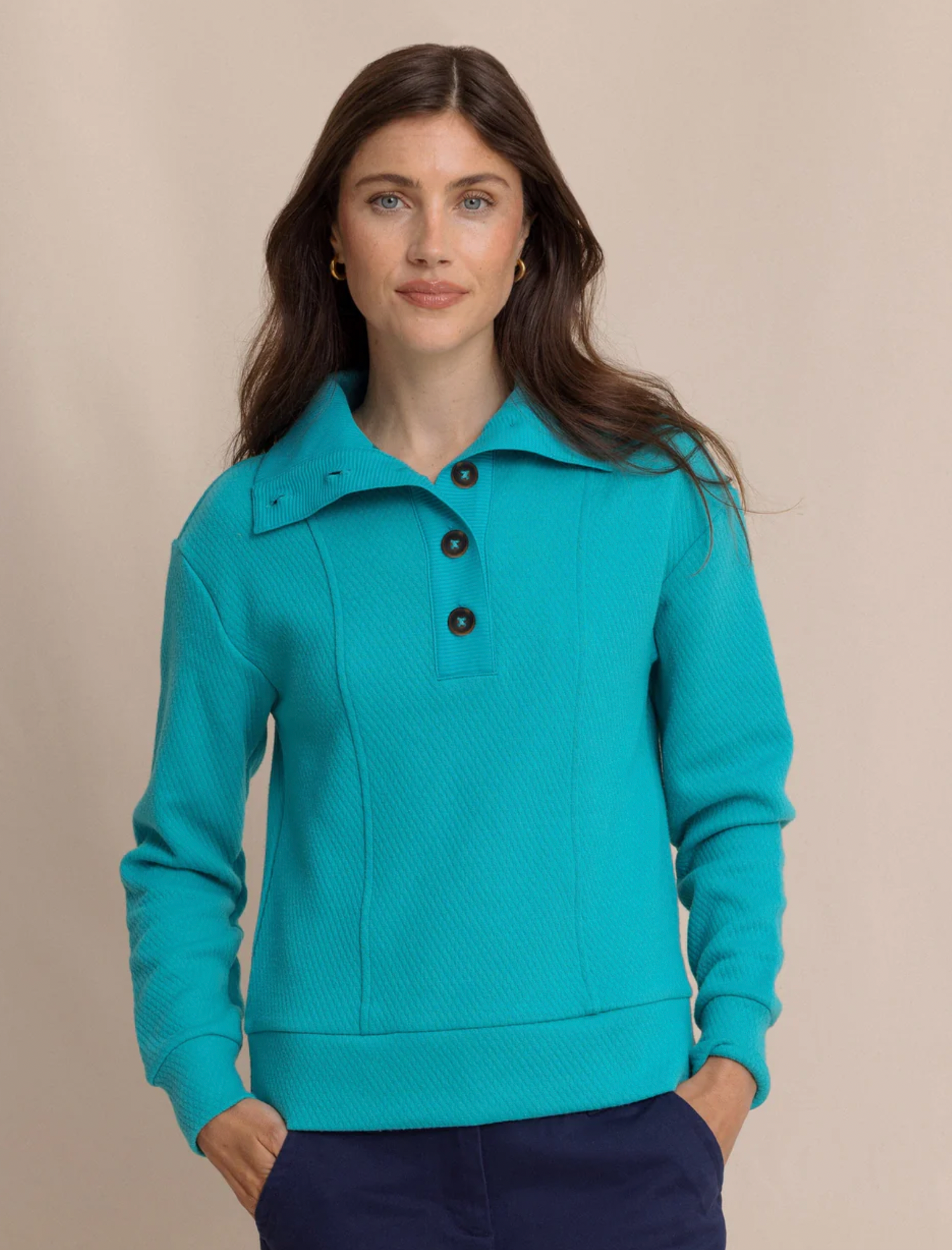 Tonya Button Mock Pullover | Spruce Shade