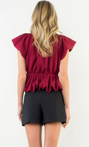 Fan Flutter Sleeve Top | Garnet