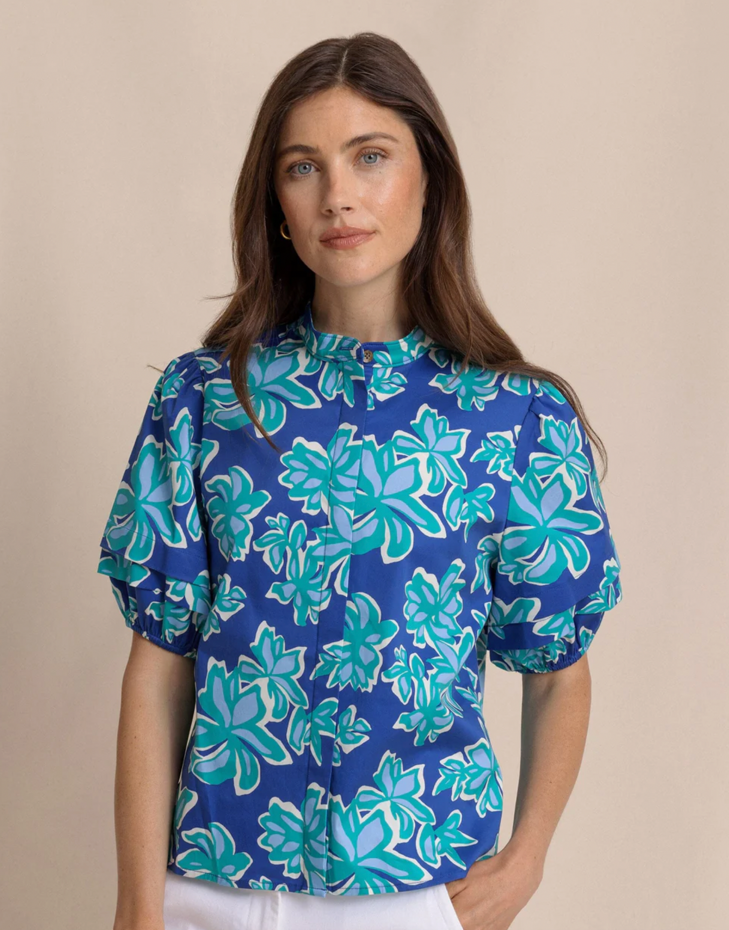 Payge Poplin Top | Surf Blue