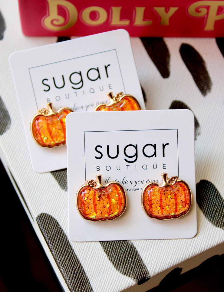 Glitter Pumpkin Studs