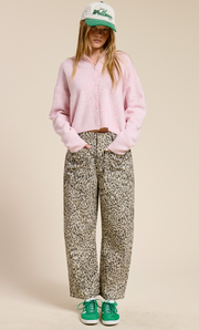 Leopard Print Low Rise Barrel Jean