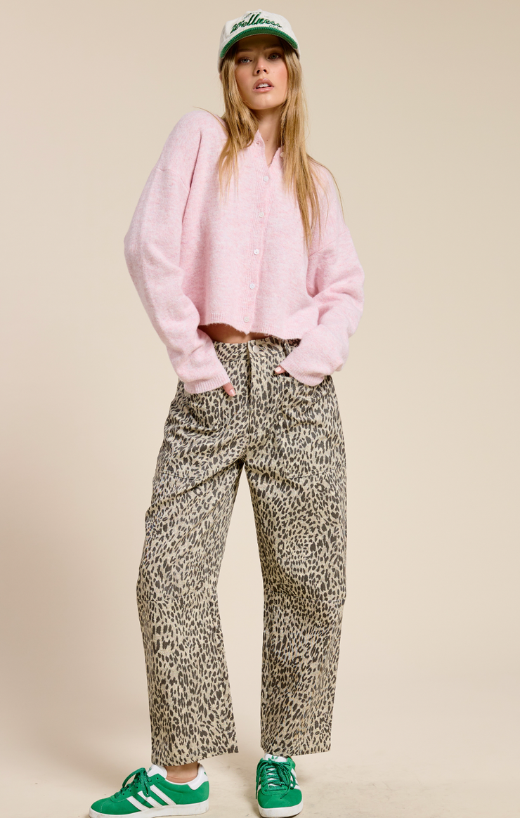 Leopard Print Low Rise Barrel Jean