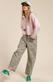 Leopard Print Low Rise Barrel Jean