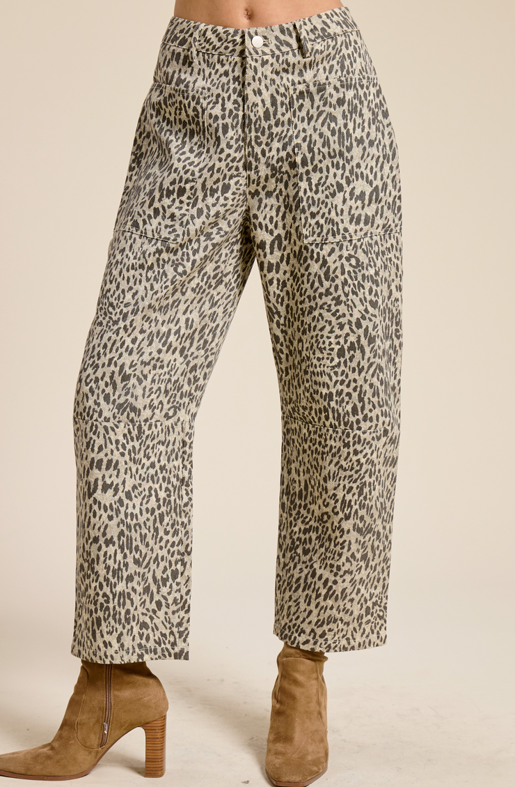 Leopard Print Low Rise Barrel Jean