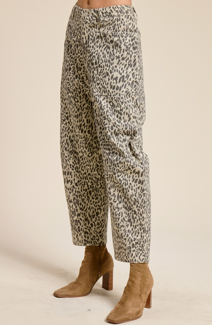 Leopard Print Low Rise Barrel Jean