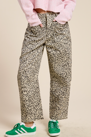 Leopard Print Low Rise Barrel Jean