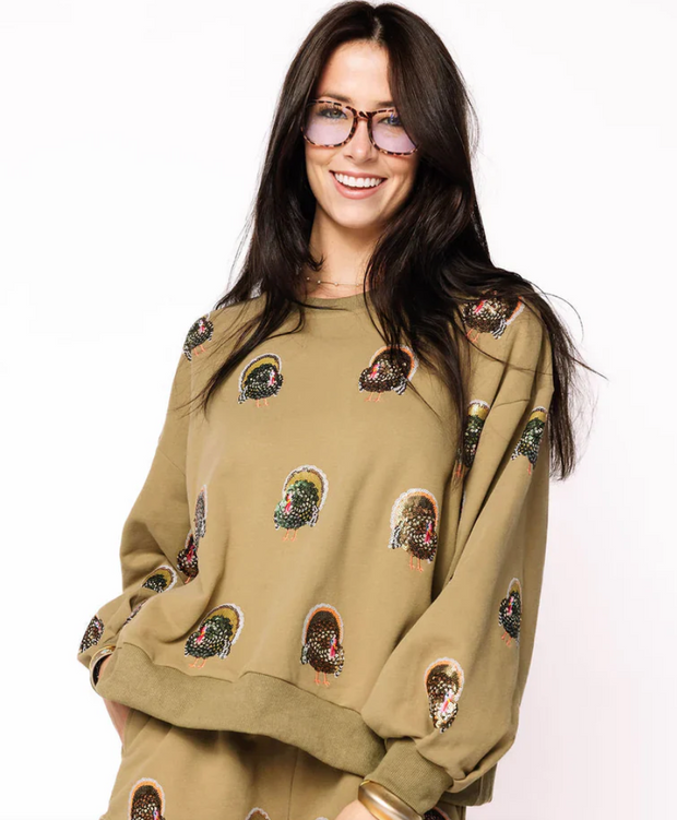 :: 10/15 PREORDER :: Olive Scattered Turkey Sweatshirt .