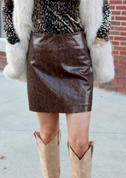 Vintage Faux Leather Skirt | Chocolate