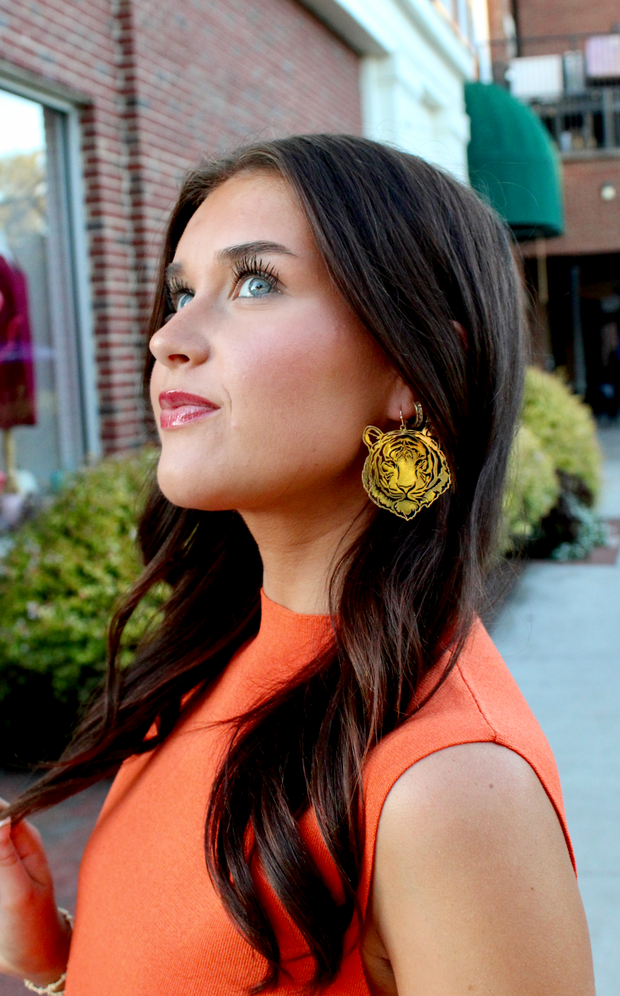 Gold Tiger Filigree Earring