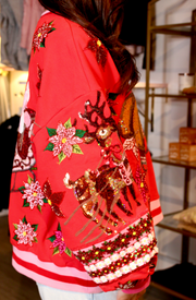 Red & Pink Vintage Poinsettia Santa Sweatshirt