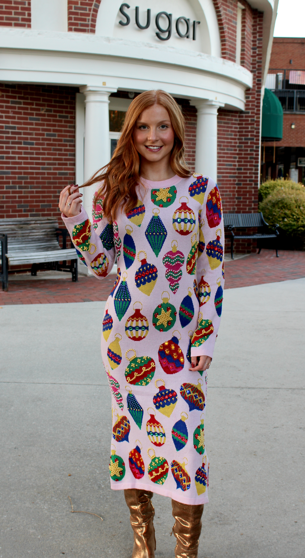 Light Pink Multi Jeweled Knit Ornament Dress