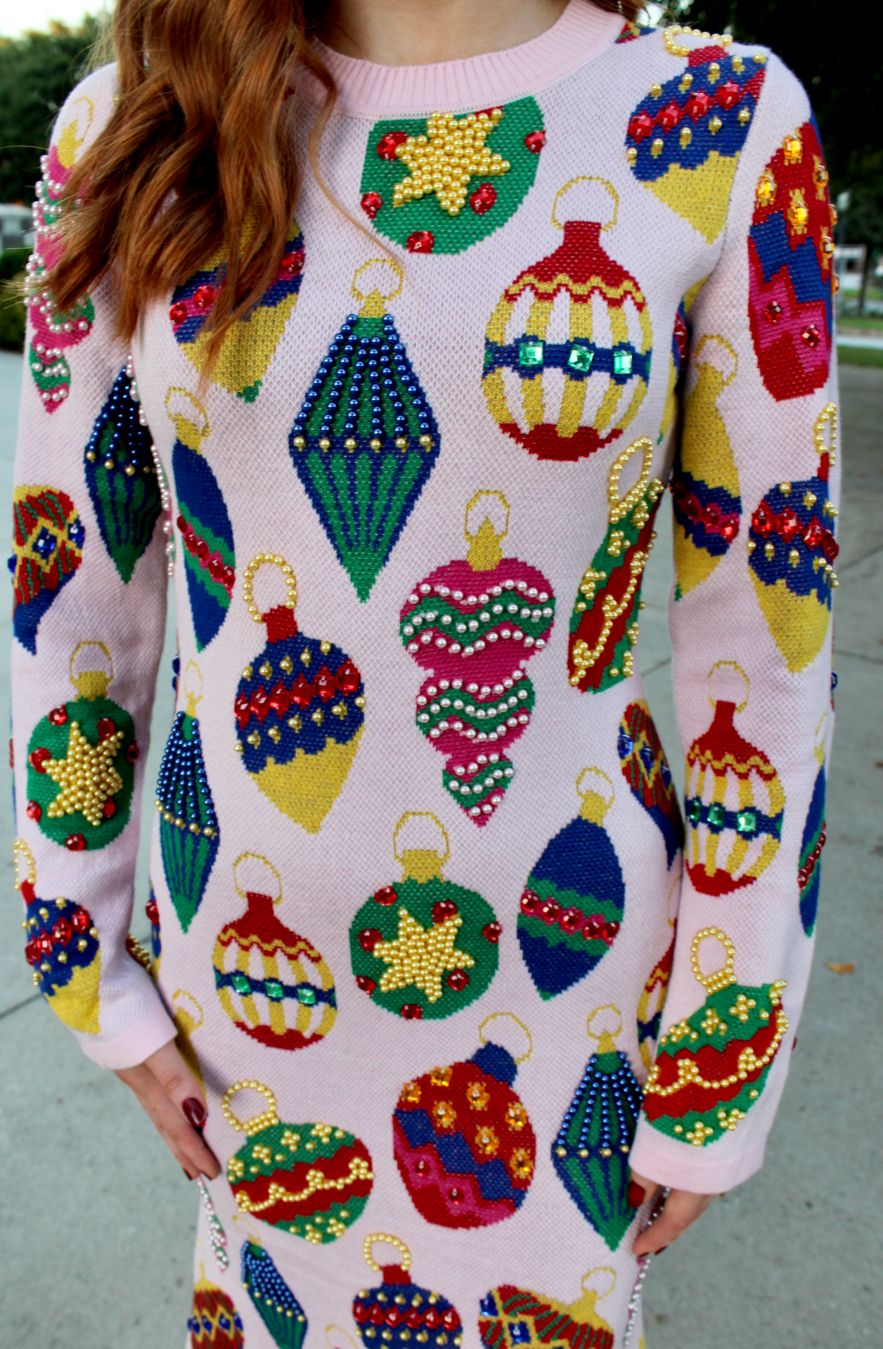 Light Pink Multi Jeweled Knit Ornament Dress