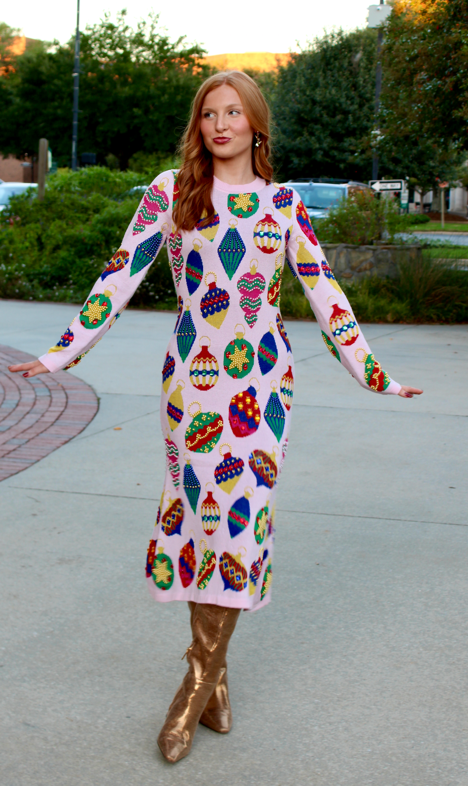 Light Pink Multi Jeweled Knit Ornament Dress