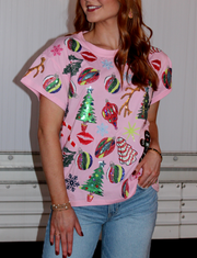 Light Pink Christmas Icons Tee