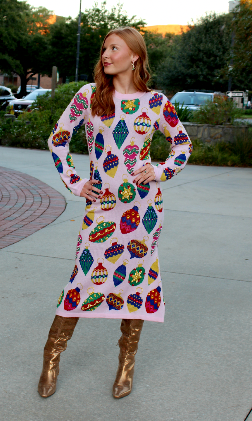 Light Pink Multi Jeweled Knit Ornament Dress