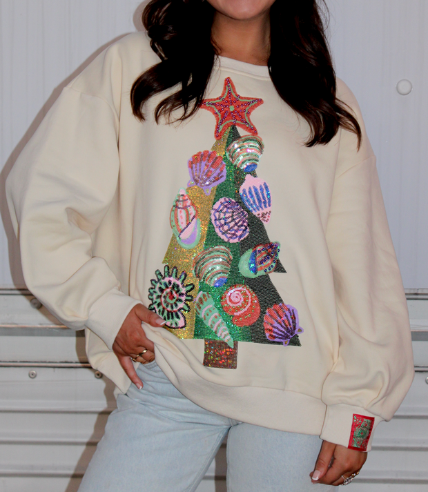 Beige Shell Christmas Tree Sweatshirt