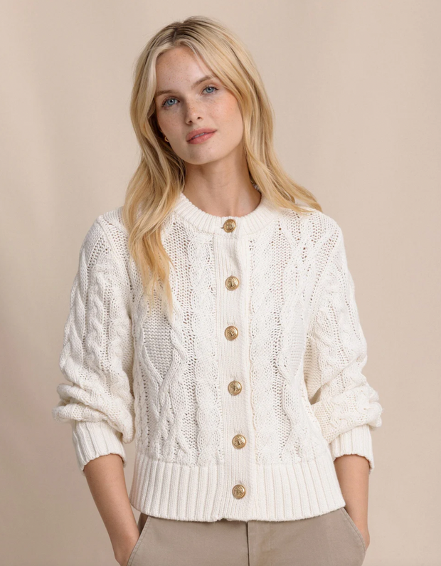 Clarke Cable Knit Cardigan | Sand White