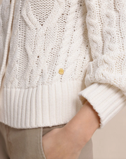 Clarke Cable Knit Cardigan | Sand White
