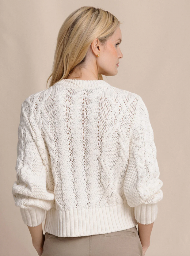 Clarke Cable Knit Cardigan | Sand White