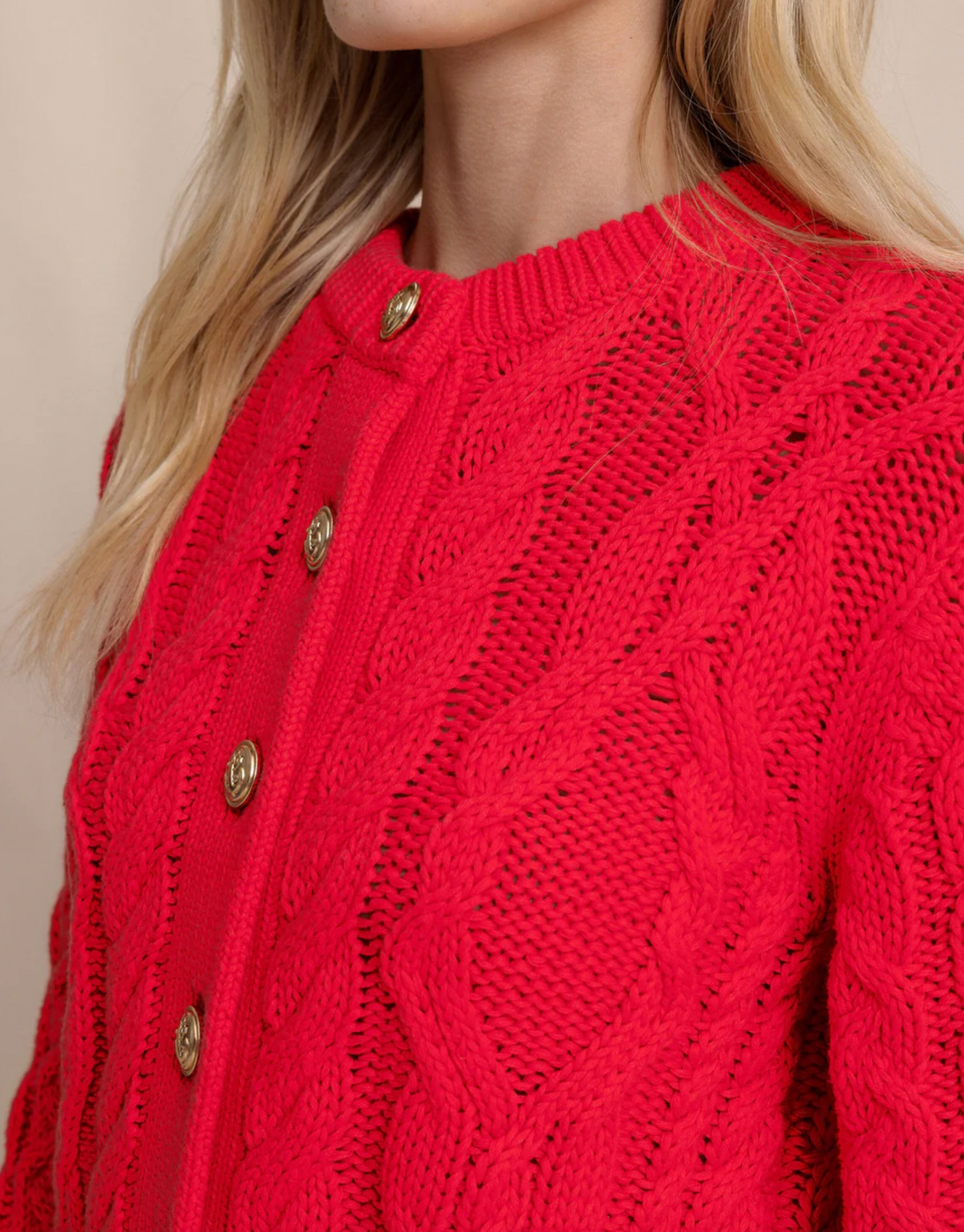 Clarke Cable Knit Cardigan | Crab Red