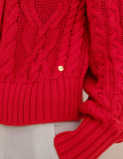 Clarke Cable Knit Cardigan | Crab Red