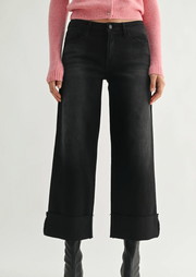 Scissor Cut Cuffed Wide Leg | Washed Black