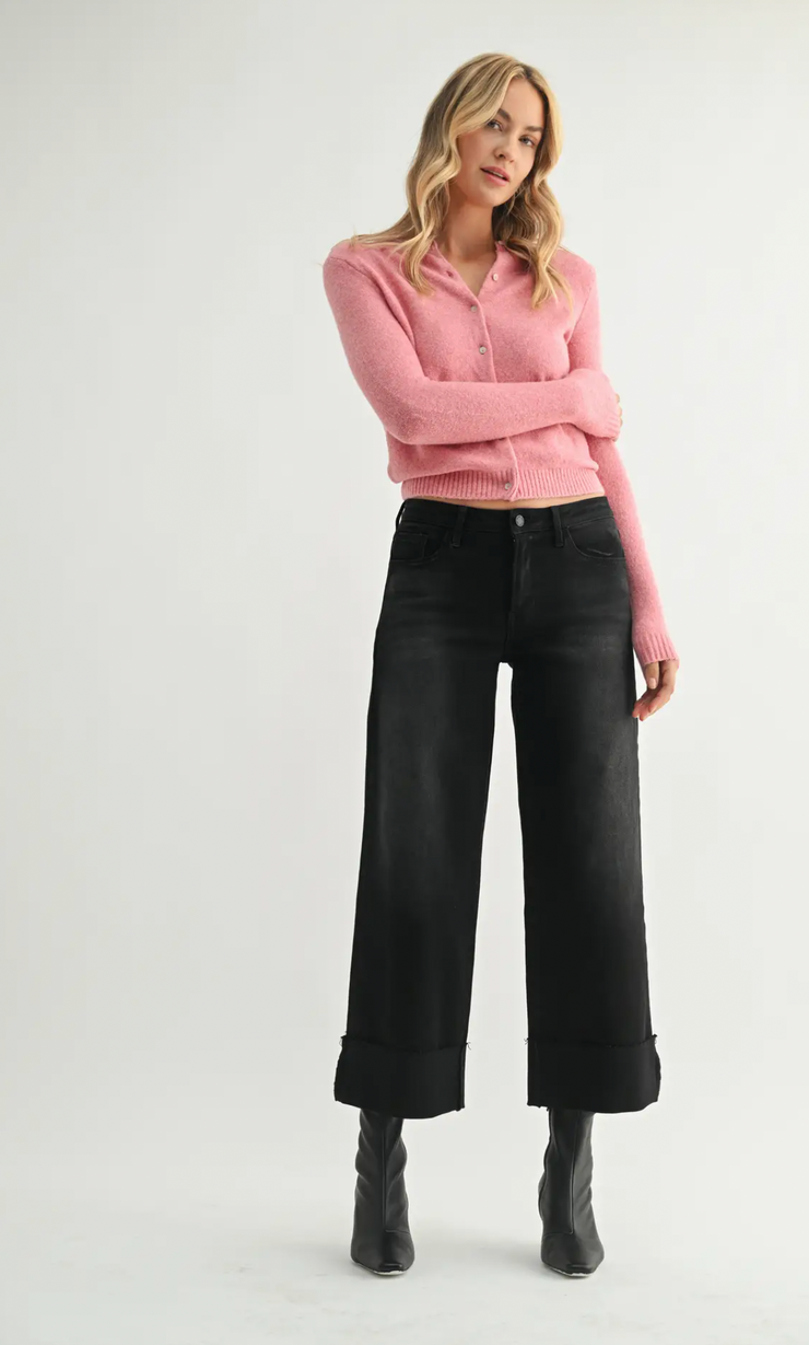 Scissor Cut Cuffed Wide Leg | Washed Black